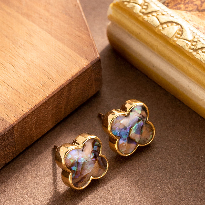 Exquisite Style Natural Colorful Abalone Shell Leaf Clover for Women, Elegant and Versatile Fashionable Sier Needle Earrings