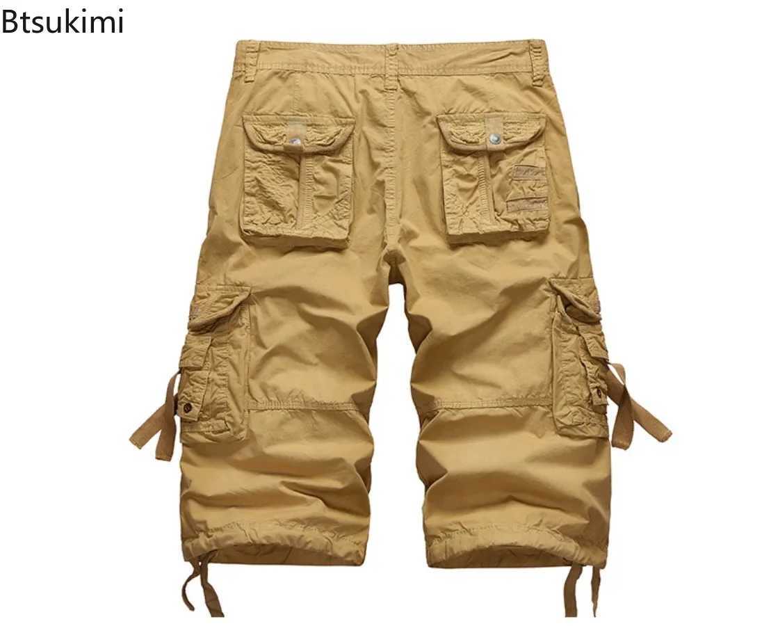 2025 New Mens Loose Multi-pocket Cargo Pants 100% Cotton Washed Capris Fashion Casual Shorts Summer Tooling Shorts Plus Size 42 W250705