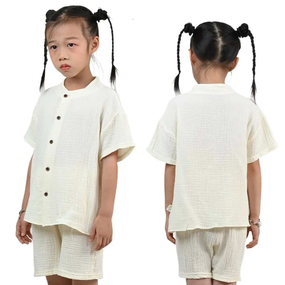 Summer Kids Breathable Cotton Short Sleeve Suit Solid Color Unisex Baby Toddler Clothes Children Casual Clothing Sets 250729