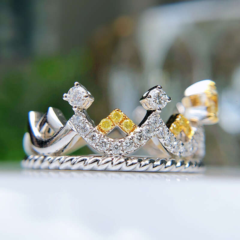 TikTok Live New Inlaid Imitation Asscher Yellow Diamond Pentagram PT950 Princess Crown Ring d82