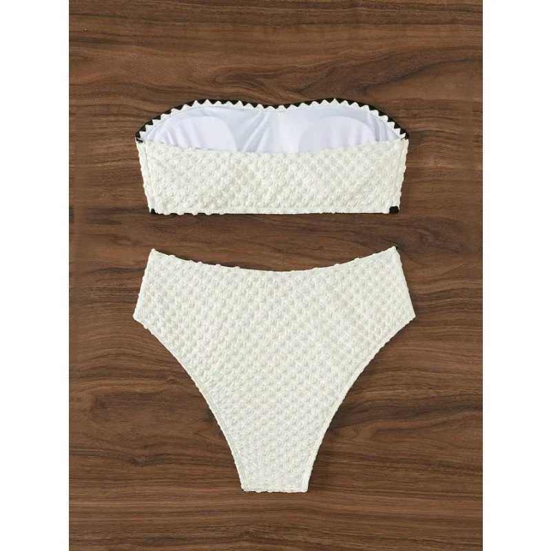 new2025 elegant strapless swimsuit womens bikini fashionable high waist split swimsuit casual beach wear swimsuit two-piece set XJ250624