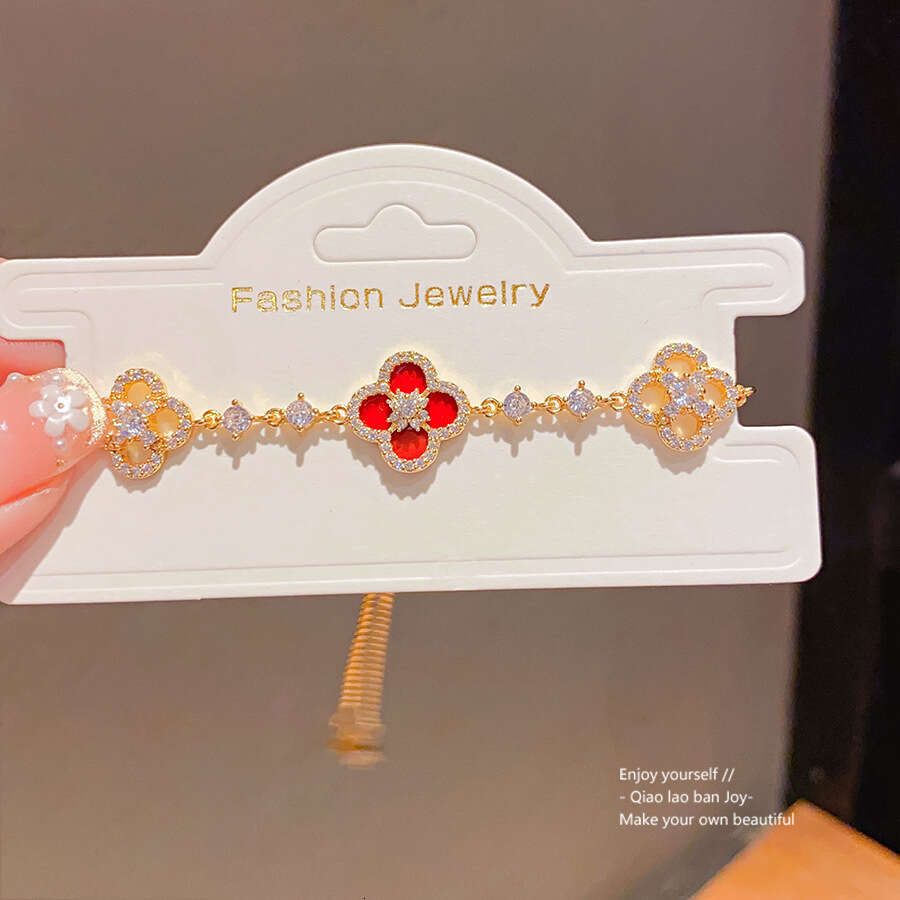 clover bracelet designer Zircon Rhombus Flower Pull Light High-end Sweet Versatile Elegant Personality Bracelet