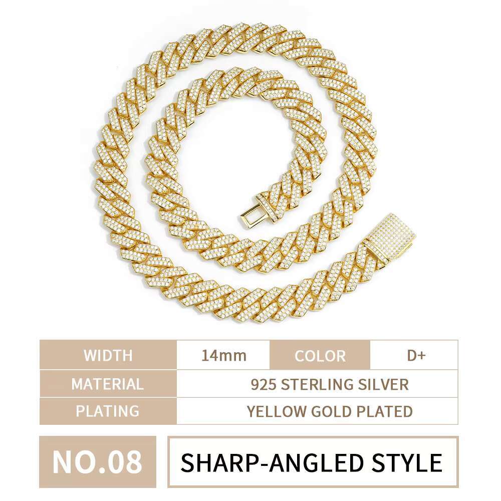 High Quality Chain 6-24mm Iced Out Luxury Fine Jewelry Necklace Set VVS Moissanite Hiphop Fashion Miami Cuban Chain 925 Sterling Silver