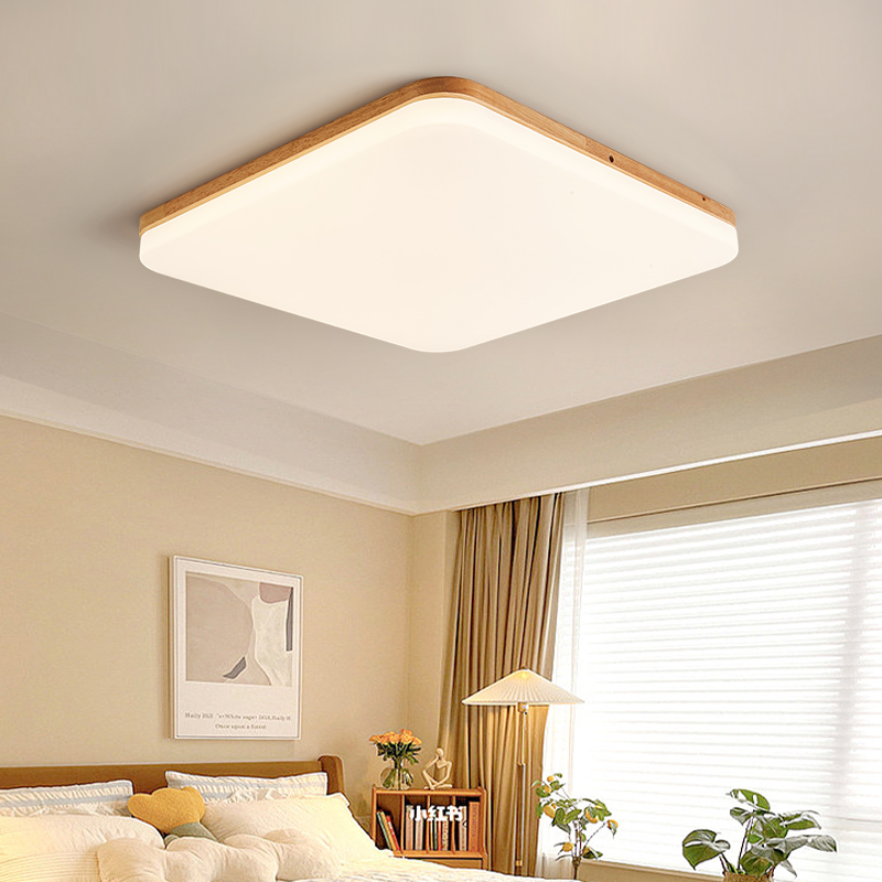 Minimalist Wooden Style Cream White Wax Wood Living Room Light - Eye Protection Bedroom Ceiling Lamp Fixture for Bedrooms & Living Rooms