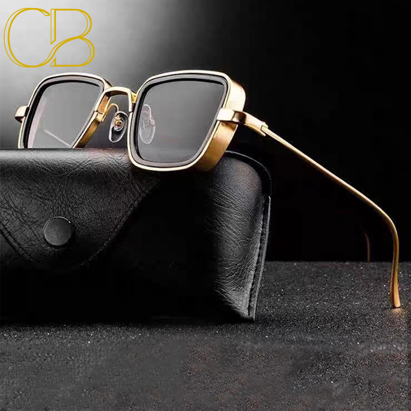 CB Steampunk Sunglasses Retro Brand Shades Men Women Sun Glasses UV400 Square Vintage Thick-Edged Metal Frame Trendy Stylish Millionaire