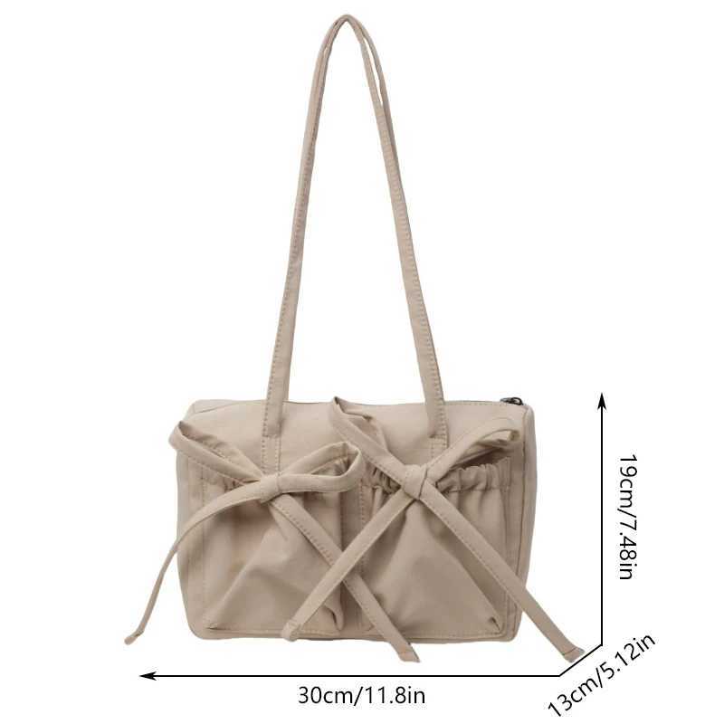 2025 New Korean Bow Nylon Shoulder Bag Fashionable and Sweet Design Tote Bag Folded Large Capacity Commuter Womens Handbag XJ250704