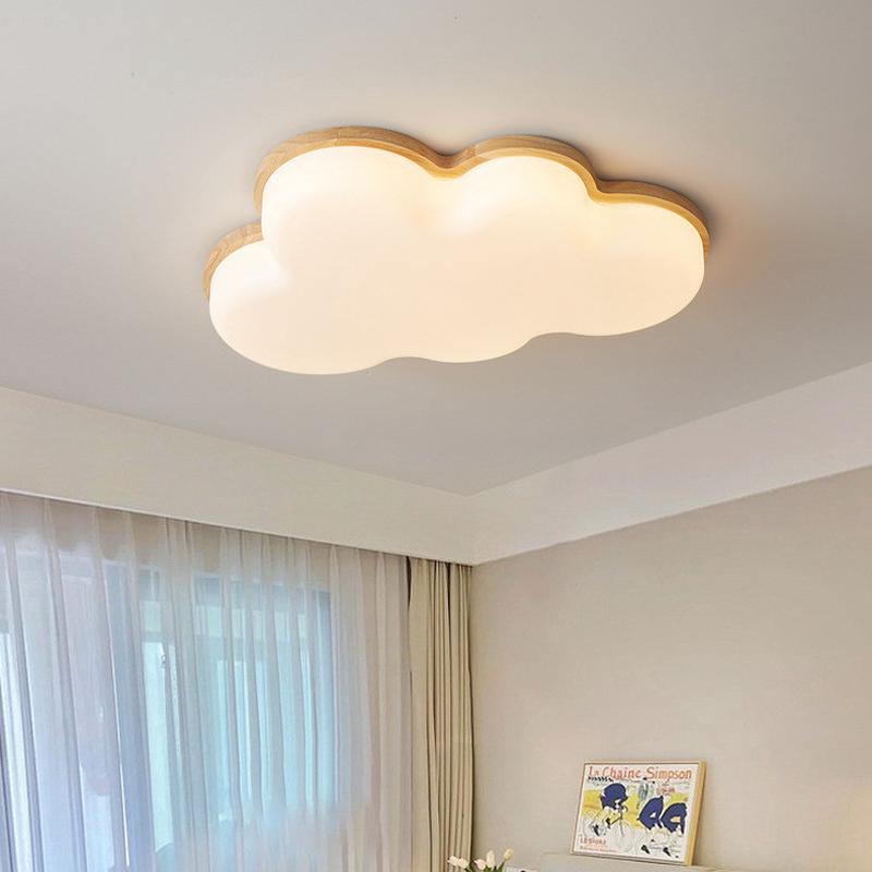 Full Spectrum Cloud Cream Wooden Ceiling Lamp for Kids' Bedrooms with Smart Features Eco-friendly Rustic Design LED Pendant Chandelier with Adjus