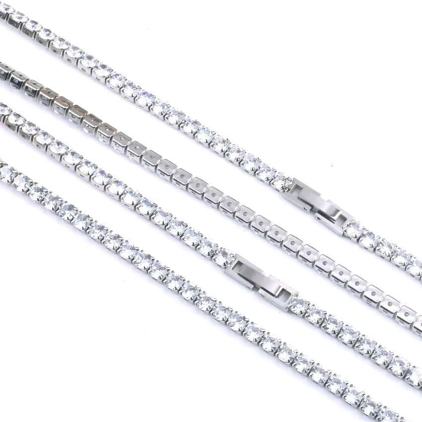 Iced Out 4mm Hip Hop Stainless Steel Tennis Necklace Sparkling CZ Diamond Necklace for Men Non Tarnish Man Necklace for Men