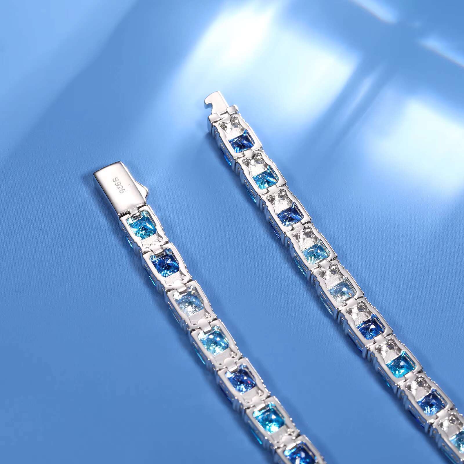 Gradient Color 6mm 925 Sterling Silver VVS Moissanite Blue Princess Cut Tennis Bracelet Luxury Bling Iced Out Jewelry