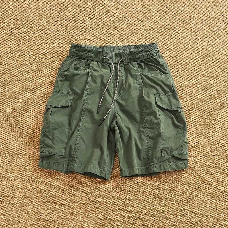 Summer New All-in-One Pocket Cargo Shorts Mens Patchwork Quick Dry Breathable Loose Straight Mid-Leg Trousers W250705