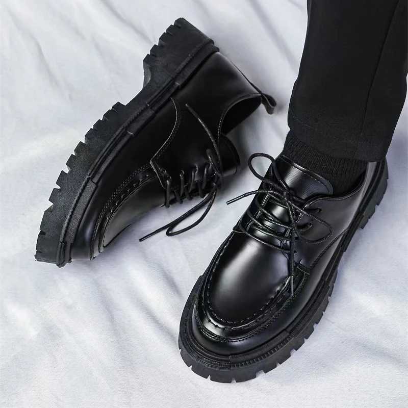 Thick Sole Formal Black Men Leather Shoes Luxury Brand Designer Platform Casual Shoes Wedding Dress Oxfords Shoes Men Work Shoes W250705