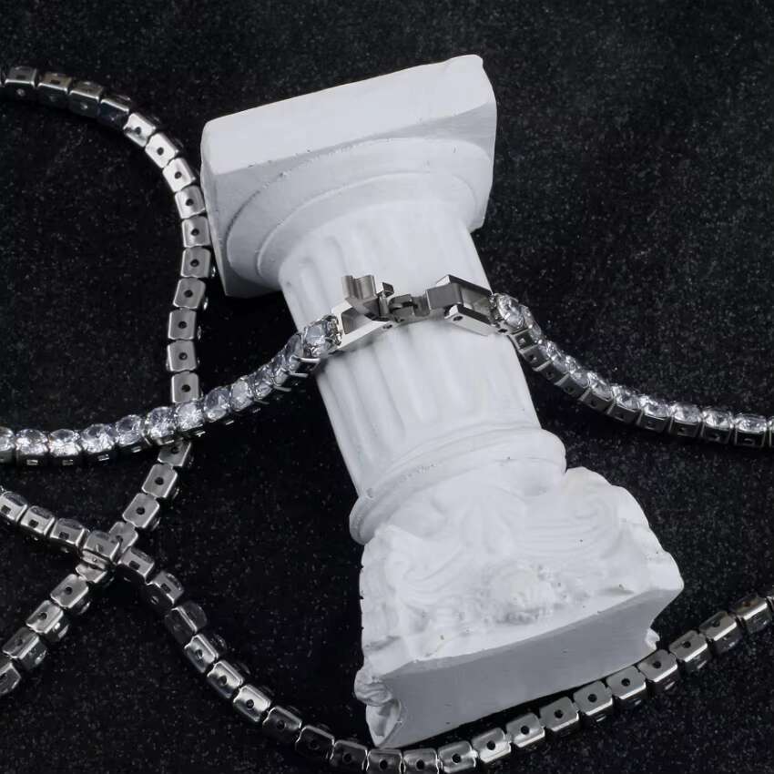 Iced Out 4mm Hip Hop Stainless Steel Tennis Necklace Sparkling CZ Diamond Necklace for Men Non Tarnish Man Necklace for Men