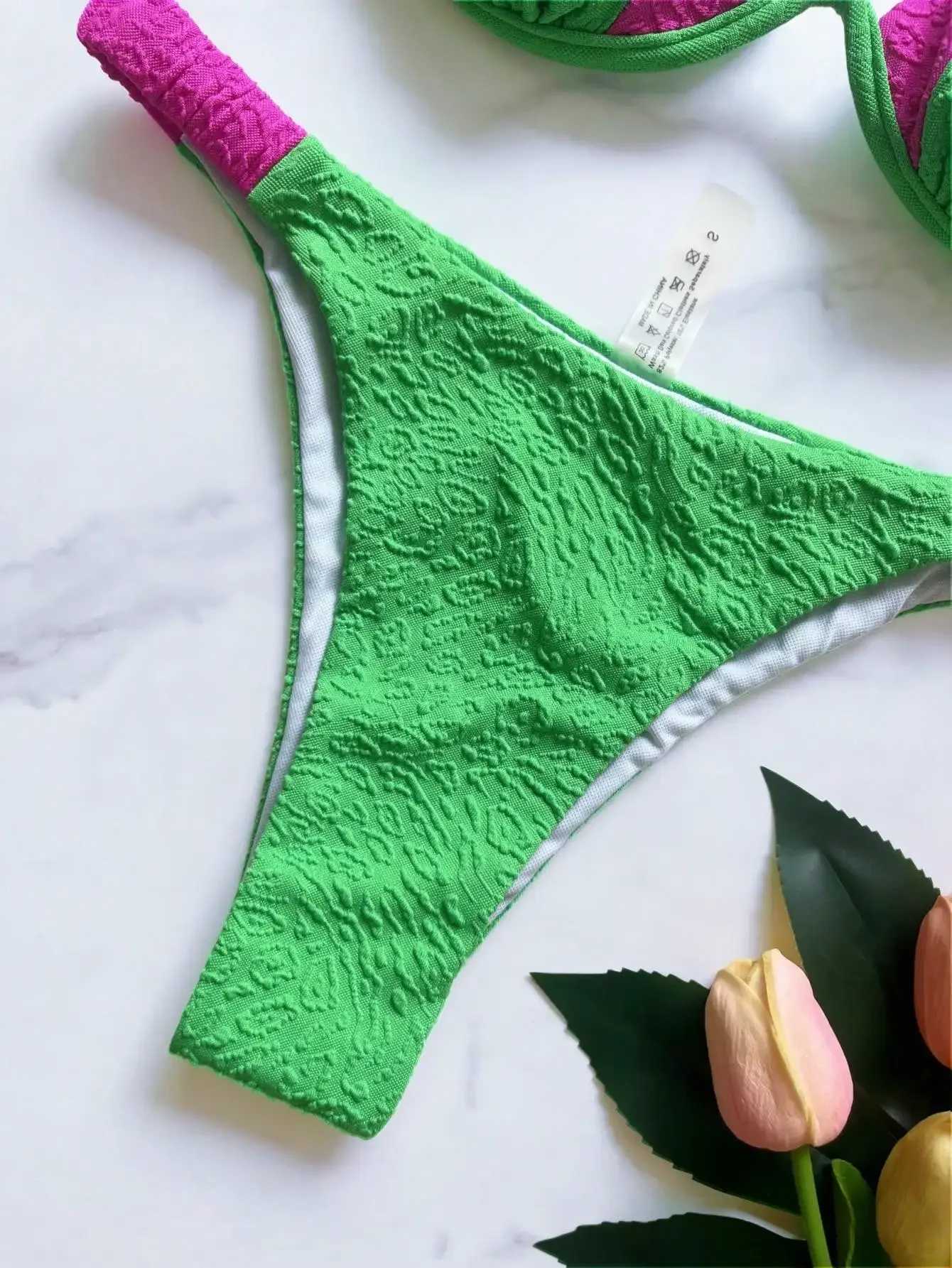 Sexy Green Patchwork Bikini Set 2025 Women Push Up Underwire Micro Swimsuit Brazilian Beach Bathing Suit Pleated Thong Swimwear XJ250624