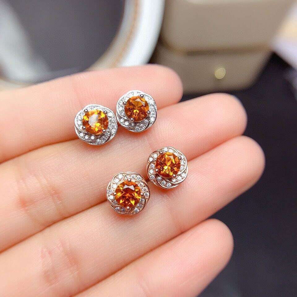 Live Imitation Moissanite Flower Earrings for Women Yellow Crystal Zircon Champagne Morganite Ear Jewelry d25