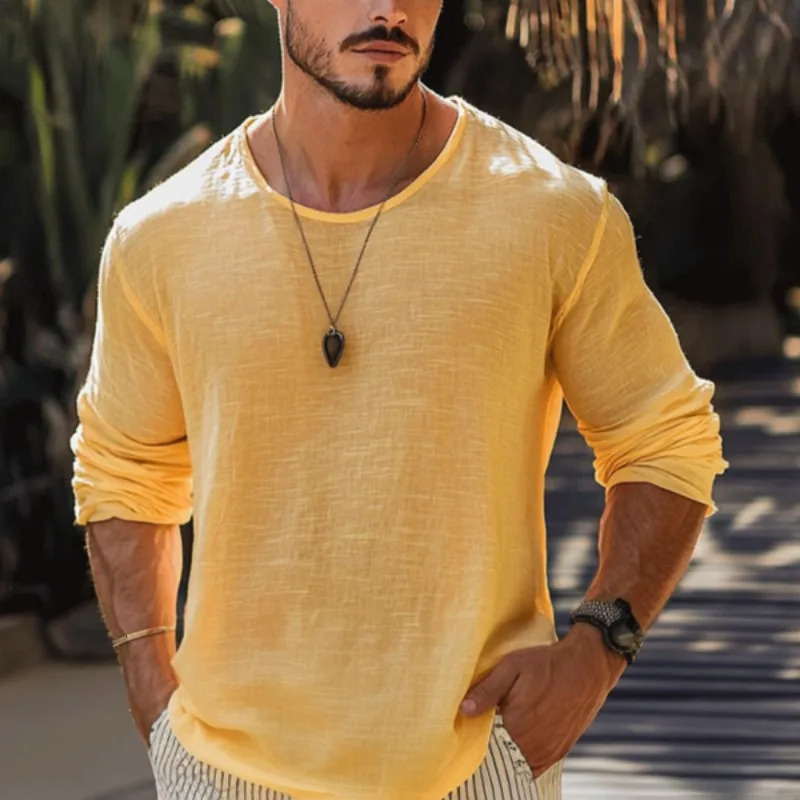 Spring and Autumn Soft and Comfortable Sports Fitness Mens T-shirt Top Simple Solid Color Fashion Mens Long Sleeve T-shirt 250704