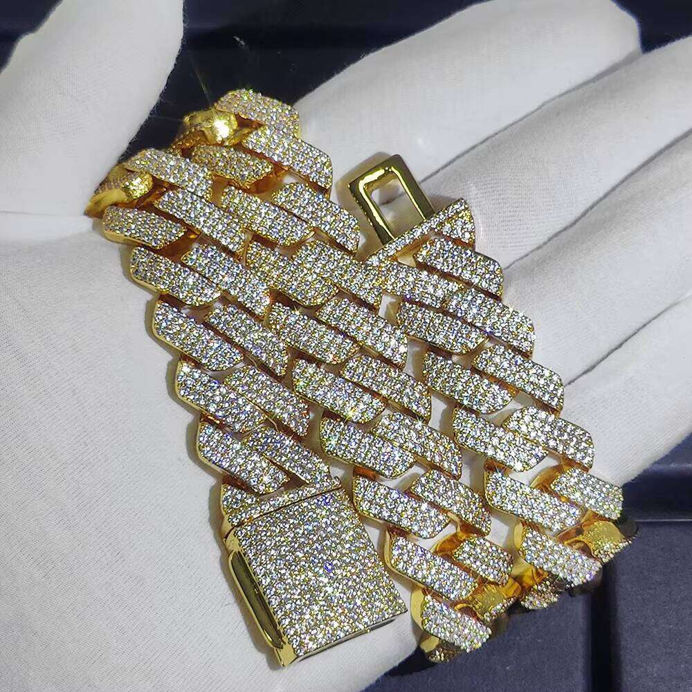 NUOYA Men's and Women's Fine Jewelry 20mm Gold Sier Chain Hip Hop Shiny Iced Dia Cuban Link Bracelet