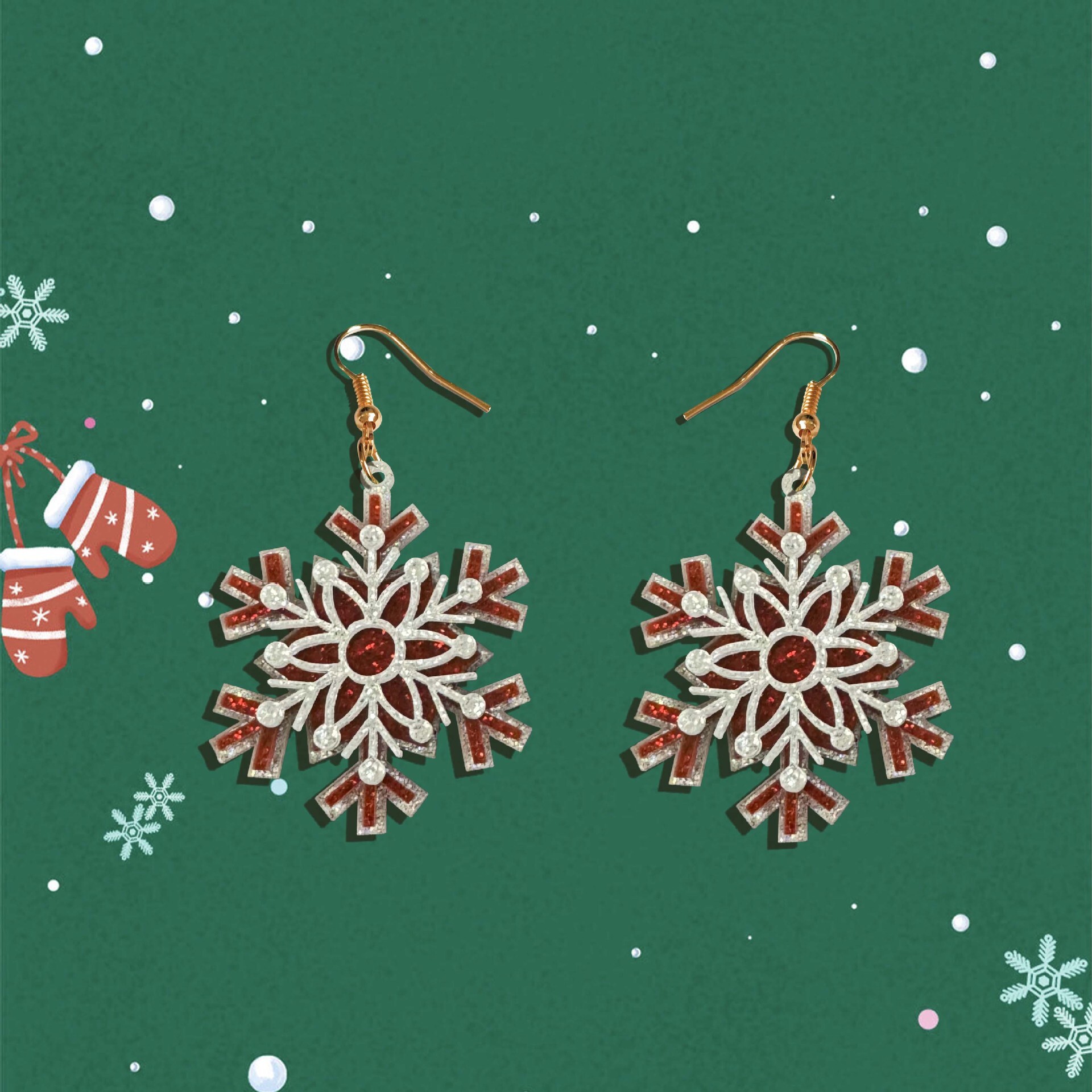 1 Pair Of Earrings Three-Layer Snowflake Glitter Acrylic Material Creative New Style Gift For Friends Or Children