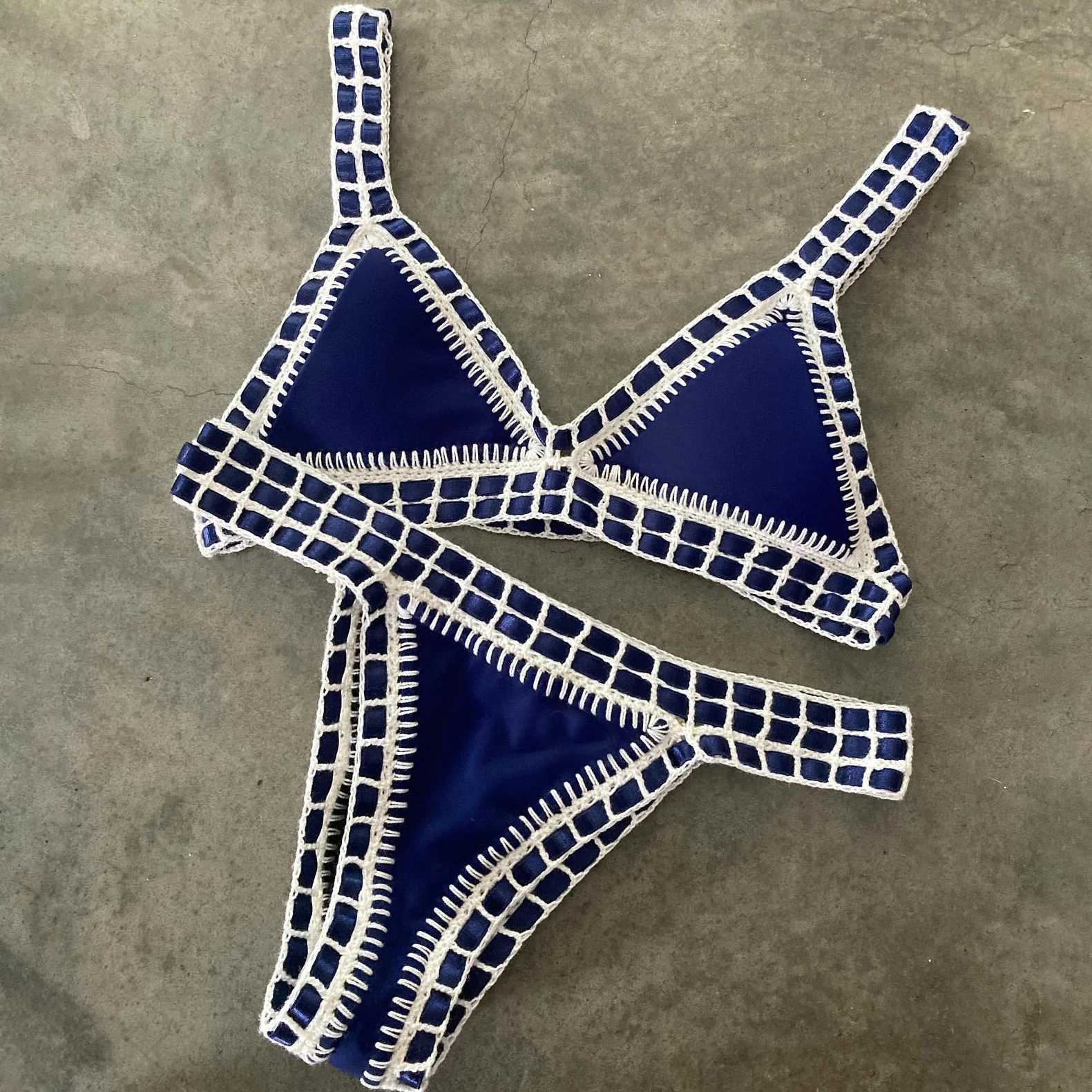 Pink Crochet Bikini 2025 Sexy Women Swimsuit Female Swimwear Micro Bikini Set Bandeau Swimming Suit Beachwear Brazilian Biquini XJ250624