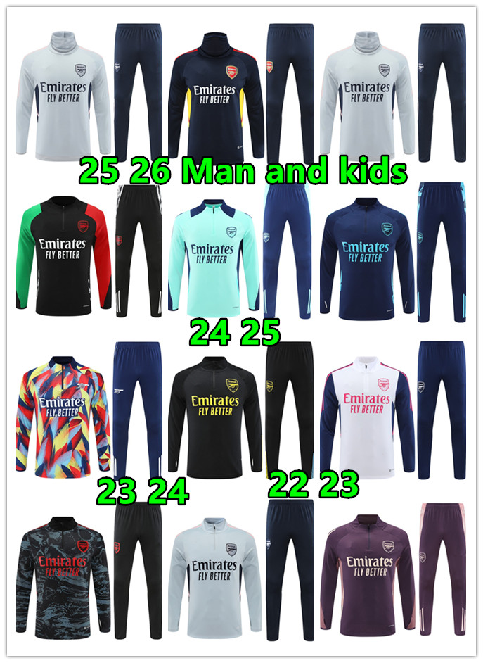 25 26 Arsenaltracksuit sets Men kids soccer football Half pulled Long Sleeve soccer football Gunners training suit survetement foot chandal jogging kit