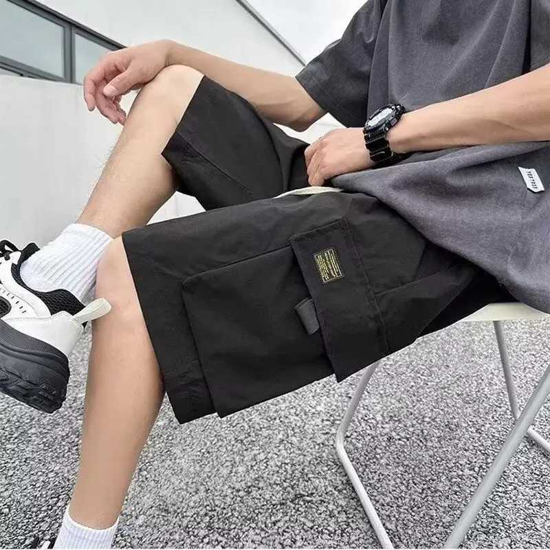 Long Baggy With Pockets Elastic Waist Loose Solid Draw String Short Pants For Men Bermuda Half Oversize Mens Cargo Shorts Wide W250705