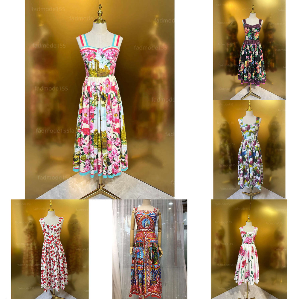 Summer party birthday cotton peonies print gathered waist sleeveless midi dress womens designer clothing dresses for woman fe 228