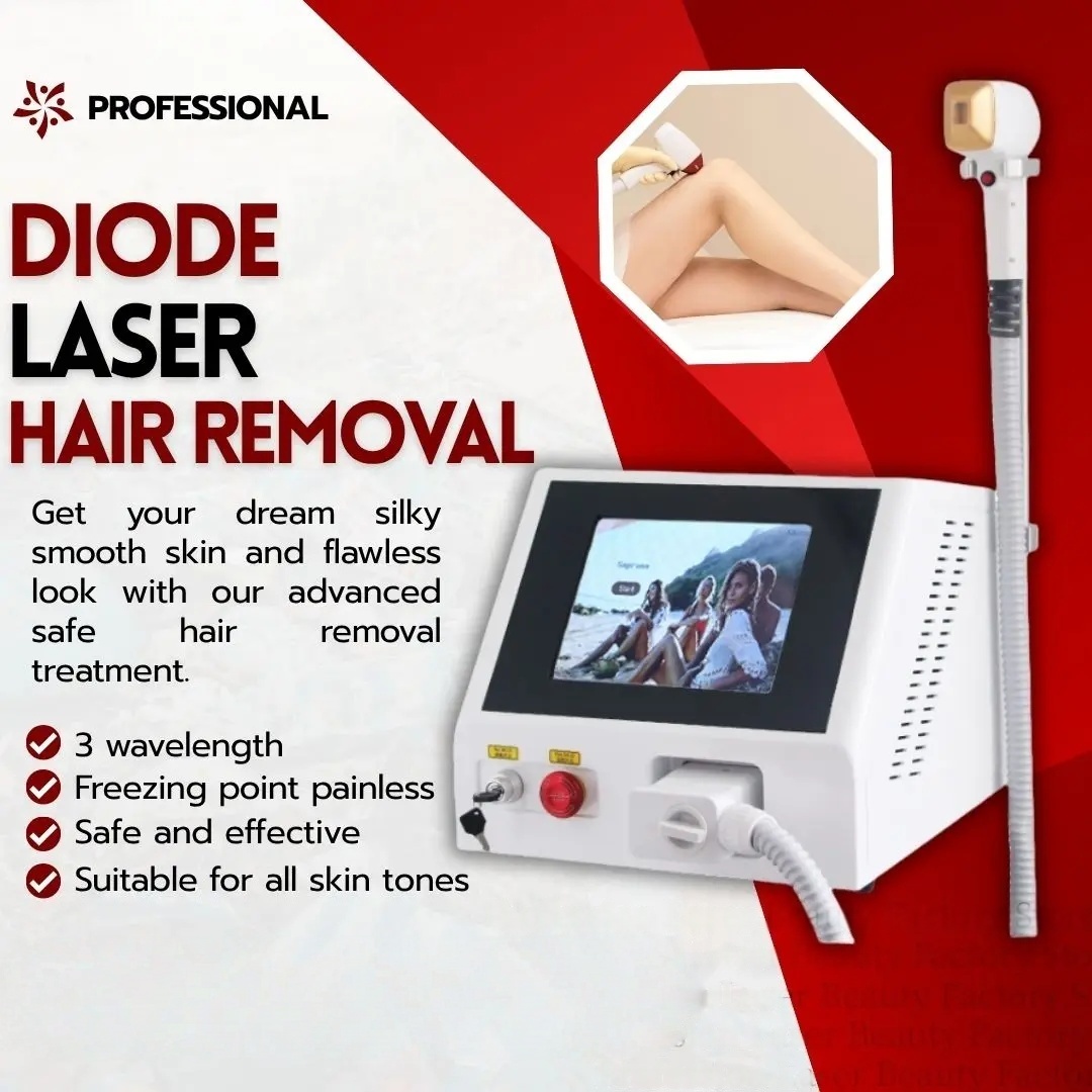 808m Diode Laser Hair Removal Machine 3 Wavelengths 755nm/808nm/1064nm Ice Cooling System Permanent Painless Suitable for home and beauty salon