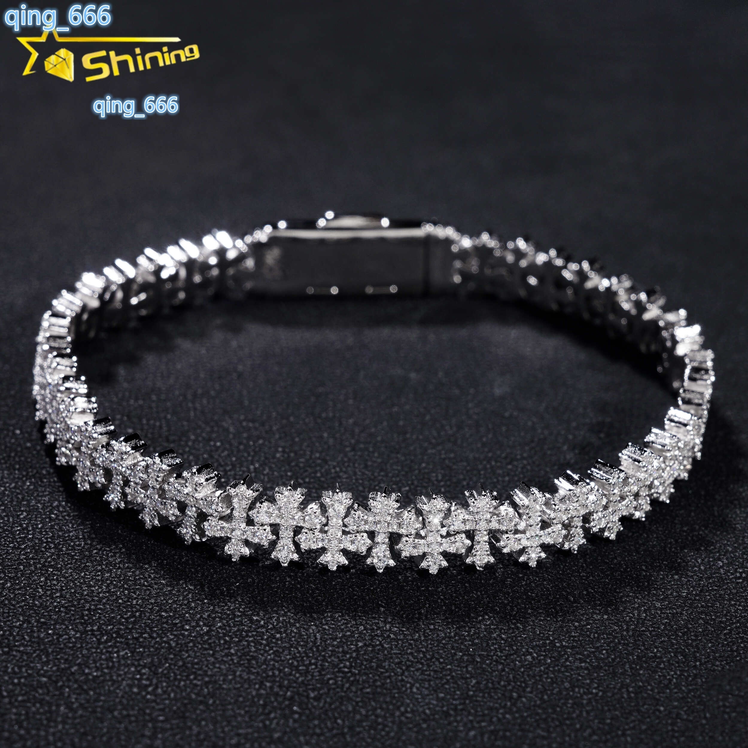 Hip Hop Jewelry Mens Bracelet Pass Diamond Tester Silver 925 Gold Plated Iced Out Cross 8MM VVS Moissanite Cuban Link Bracelets