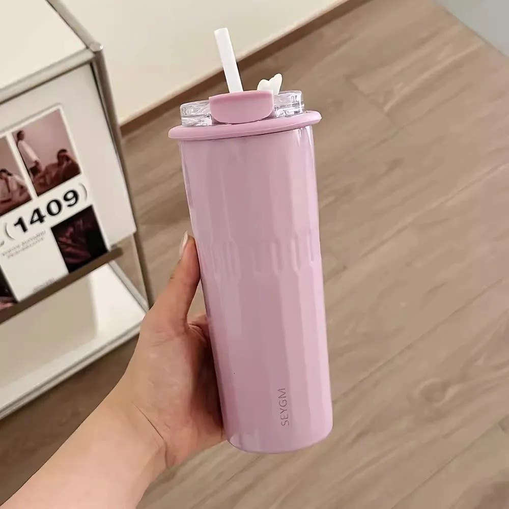 500ml Cute Tumbler Cups With Straw Stainless Steel Thermal Bottle Korean Thermos For Ice Coffee Tea Juice Water Cup 250704 W260226