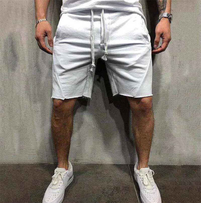 Mens Solid Color Frayed Hem Drawstring Shorts Hip Hop Streetwear Male Gyms Fitness Short Sweatpants Joggers Sportswear Shorts W250705