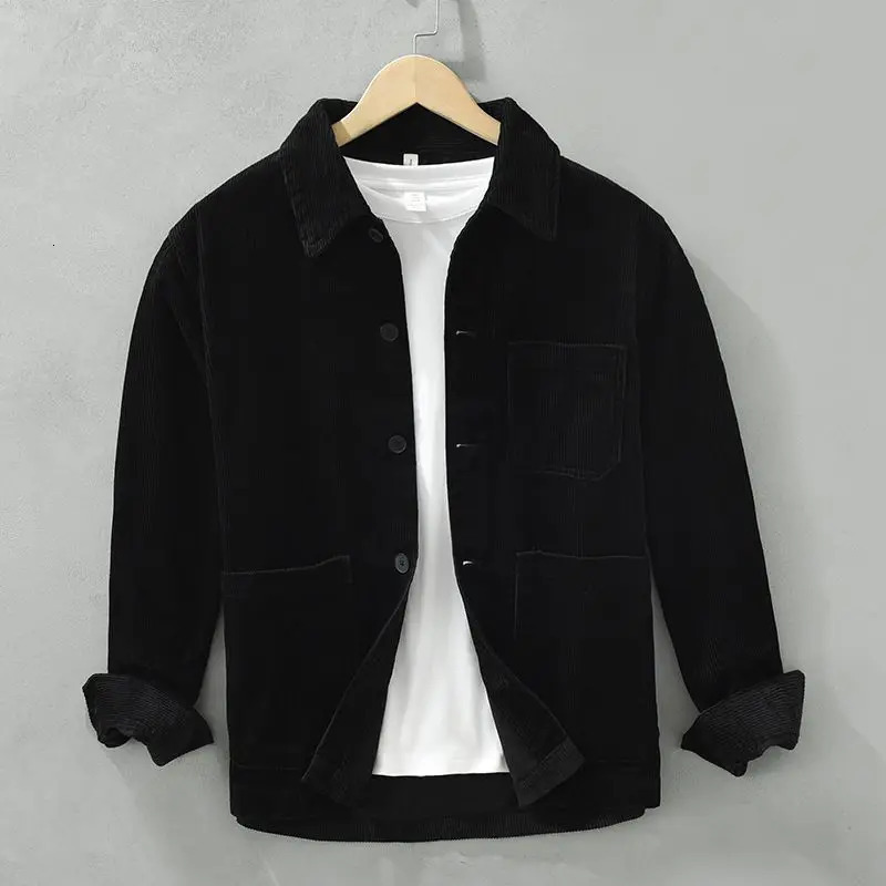 Japanese Retro Corduroy Long-sleeved Shirt Men Autumn Jacket American Workwear Casual Cardigan 250704