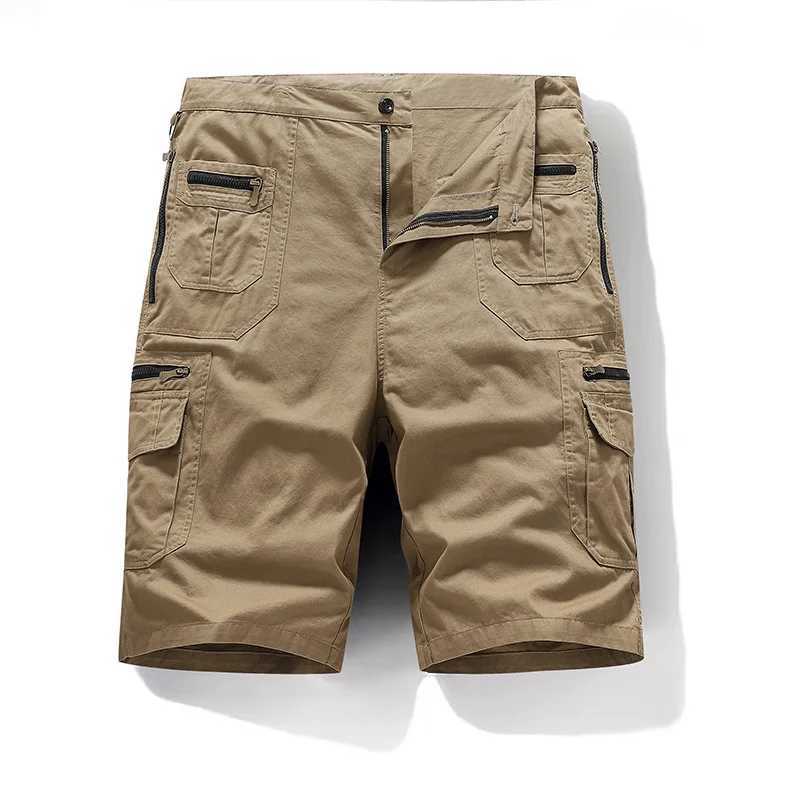 Summer Cargo Pants Man Multiple Pockets Zipper Cotton Fashion Casual Shorts Male Straight Outdoor Sports Knee Length Pants Men W250705