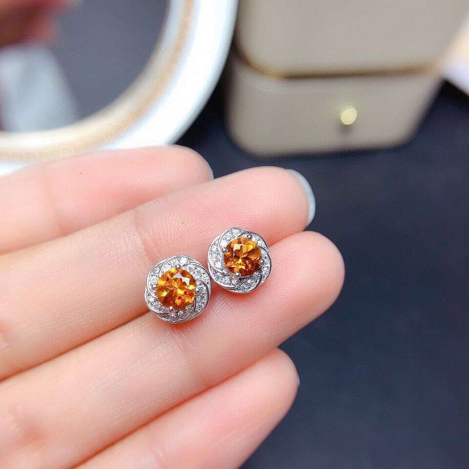 Live Imitation Moissanite Flower Earrings for Women Yellow Crystal Zircon Champagne Morganite Ear Jewelry d25