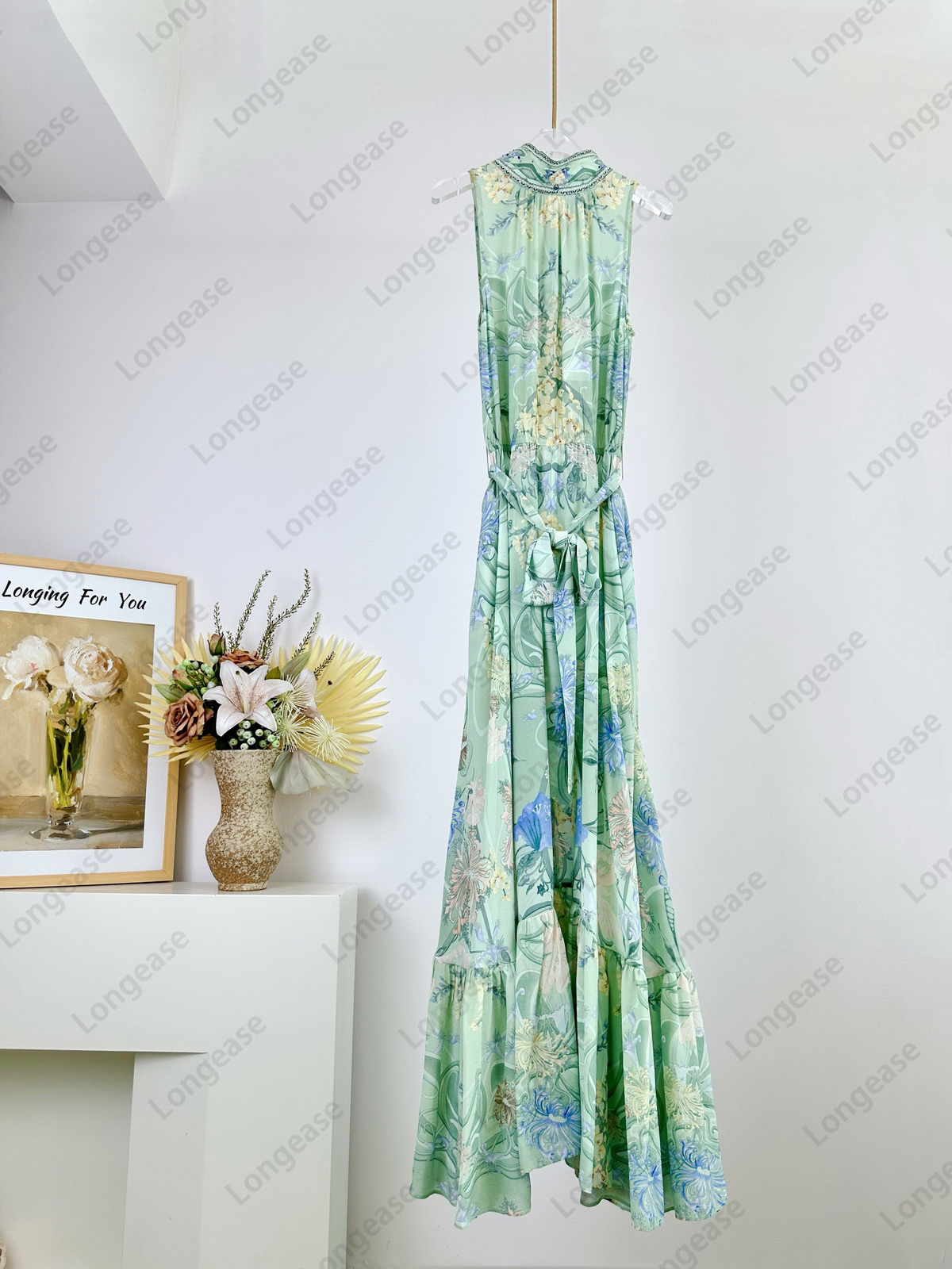 Womens designer clothing Women dress dresses for woman designer dress floral printed green sleeveless long dress birthday dresses summer dress dress luxury dress