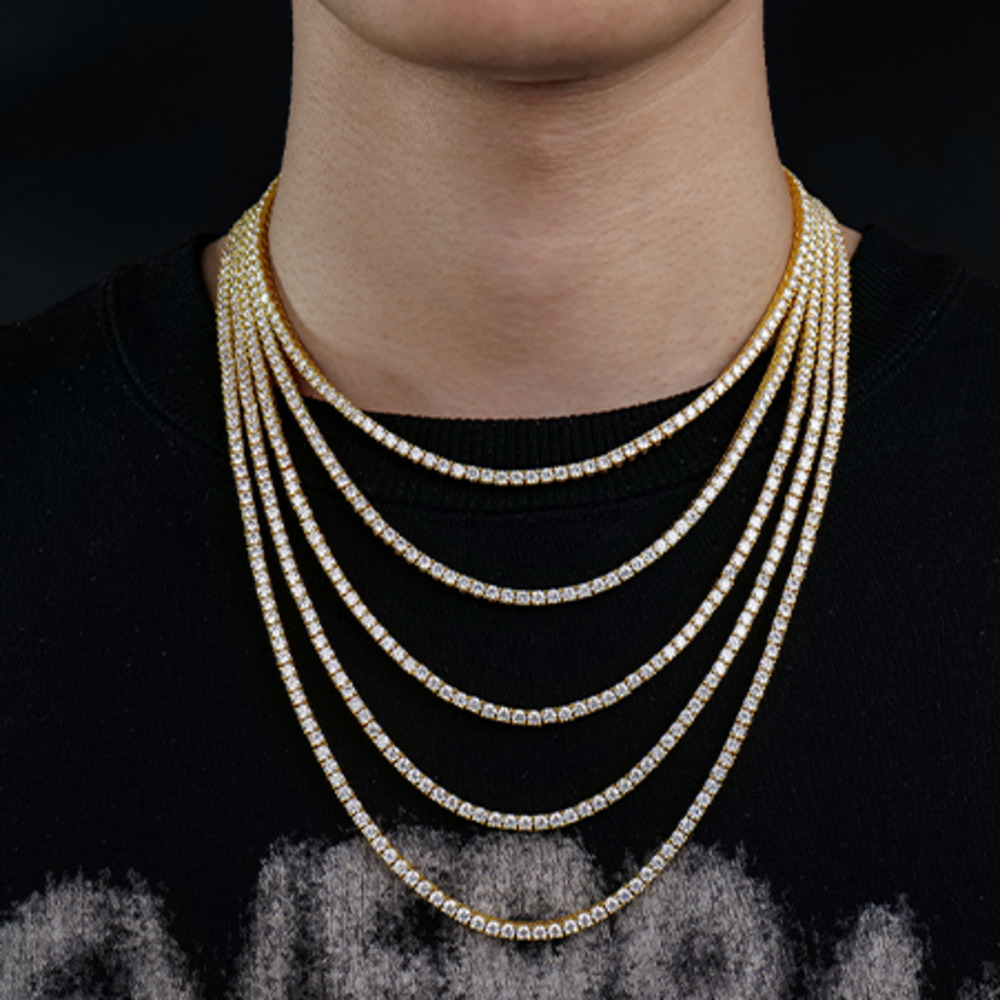 Fine Jewelry 3mm Gold Plated 925 Silver VVS Moissanite Necklace High Quality Fashion Bling Tennis Chain