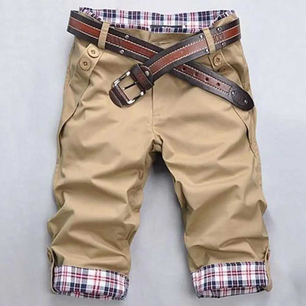 Summer Beach Casual Men Plaid Patchwork Turn Up Cuff Shorts Fifth Pants Trousers Fashion Men Shorts Casual Slim Fit Plaid Shorts W250705