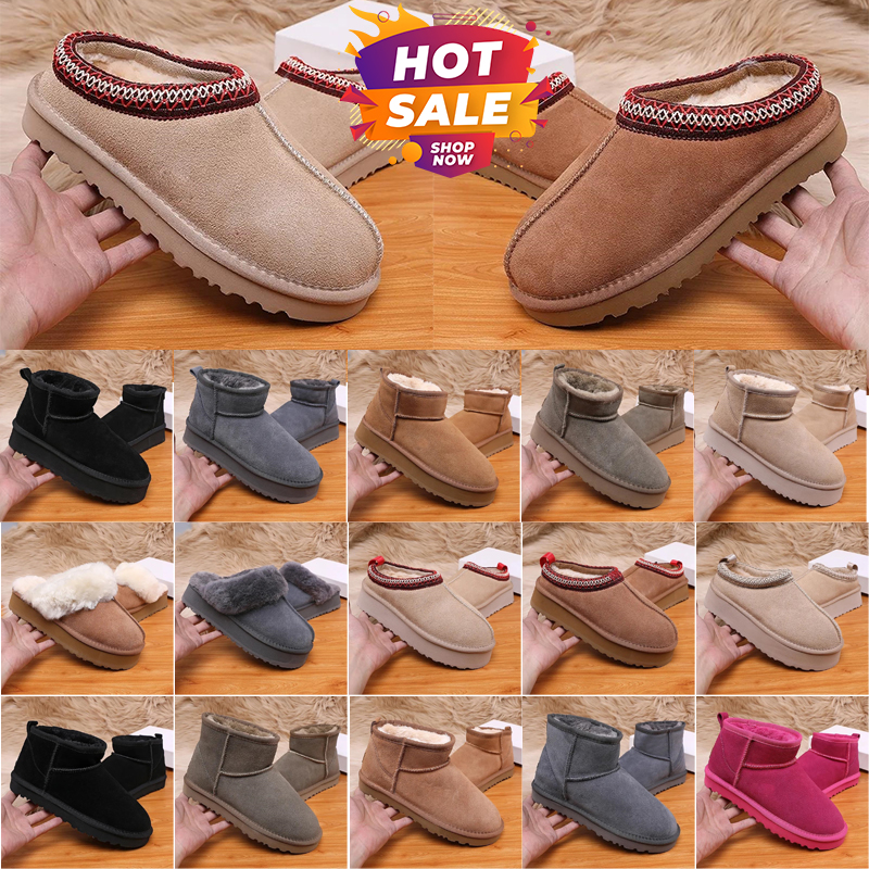 Tazz Slippers tasman fur slides classic ultra mini platform boot Suede Shearling Slipper men women shoes Ankle mules winter designer booties 36-44