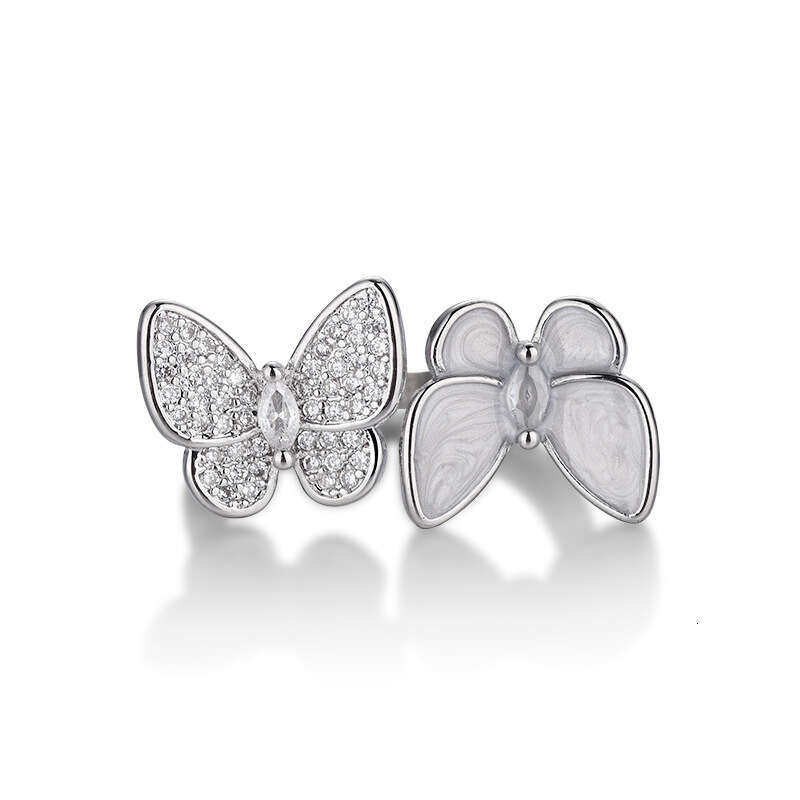 DHCollections Stylish Open Adjustable Ring Double Butterfly Inlaid With Mother Of Pearl And Rhinestones Elegant Womens Jewellery