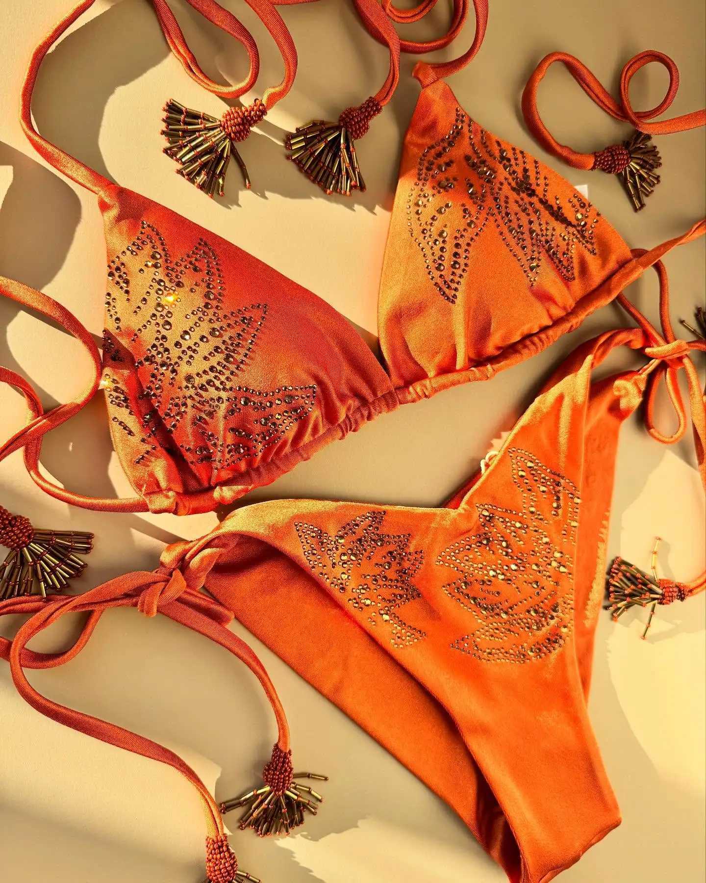 2025 New Sexy High-Cut Organza Bikini Set with Gold Accents Women Swimwear Bathing Suit New Color Match Holiday Beachwear XJ250624