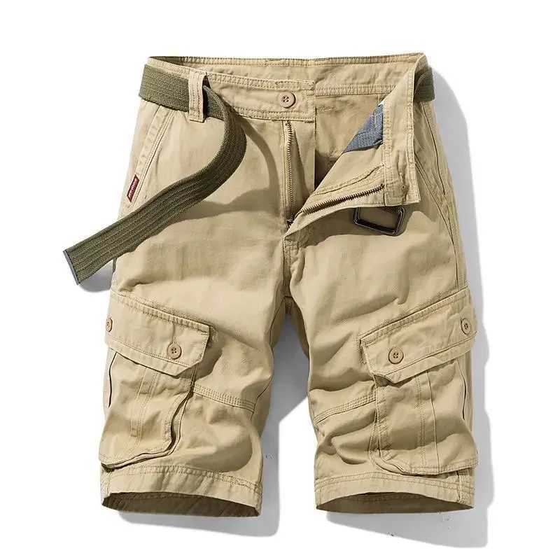 Mens Cargo Shorts Loose Wide Male Short Pants Solid Baggy Black Multi Pocket 2025 Fashion Popular Clothes Summer New in Nylon W250705