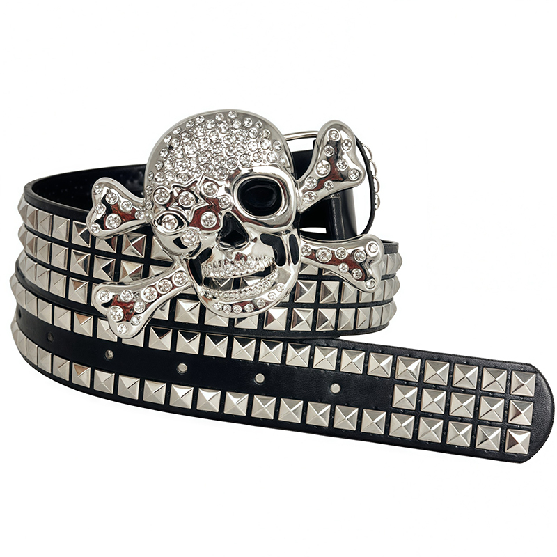 OOTD subculture gothic rivet belt punk skull rhinestone belt men and women street dance belt