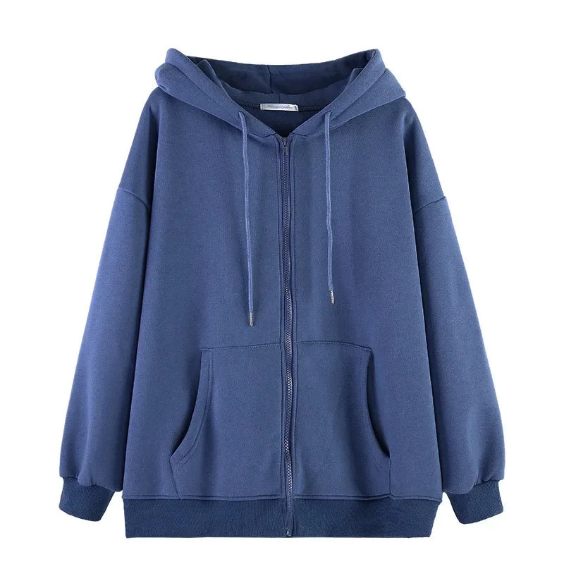Lucyever Gray Zip Up Hoodie Coat Women Streetwear Harajuku Oversized Hood Jacket Female Autumn Retro Solid Color Sweatshirts 250704