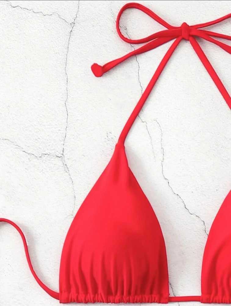 Women Red/Black/White/Coffee Bikini Padded Sexy Halter Bikini Two-Piece Set With Drawstring Straps Brazilian Bathing Suit 2025XJ250624