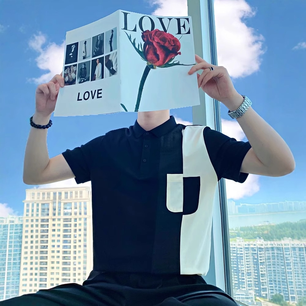 Light Designer Short Sleeves Luxury Summer Patchwork Polo Shirt Short Sleeve Men 2025 New Summer Half Sleeve Top Korean Style Color Block T-shirt Men&