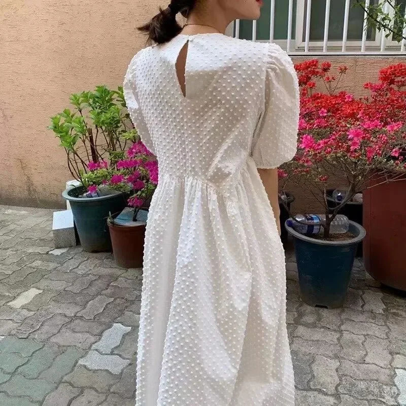 Women Long Dress Summer Casual O-neck Puff-Sleeve Party Dresses Dots Elegant Female Ladies Loose Vestidos Femme 9941 250704