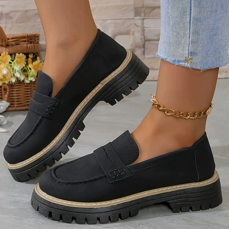 2025 New Loafers for Women British style Casual Shoes Pu Leather Slip-on Shoes