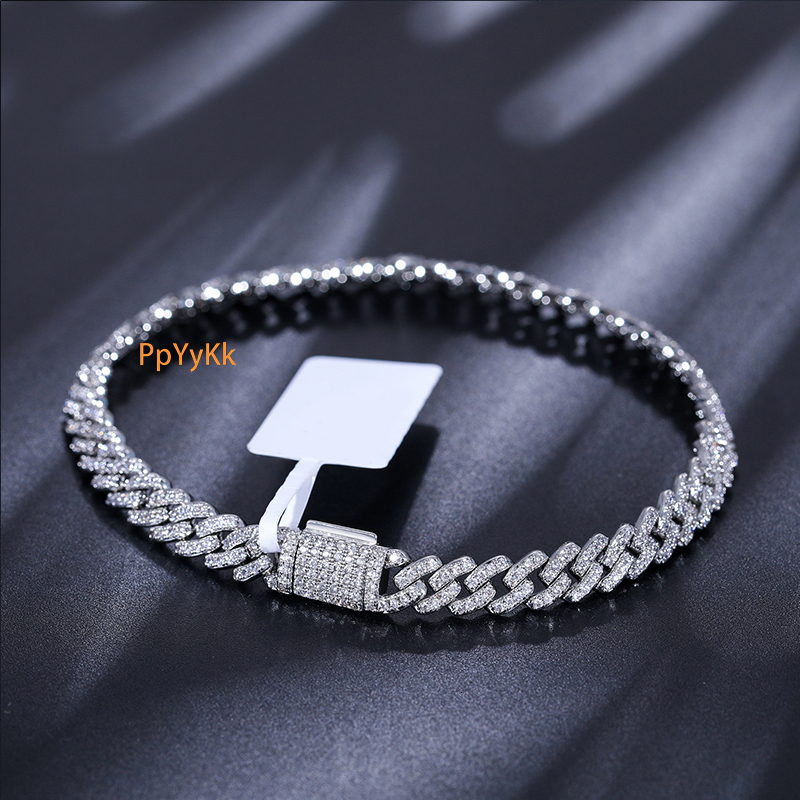 6mm 925 Sterling Silver VVS Moissanite Iced Out Cuban Link Bracelet Unisex Hiphop Jewelry Luxury Bling