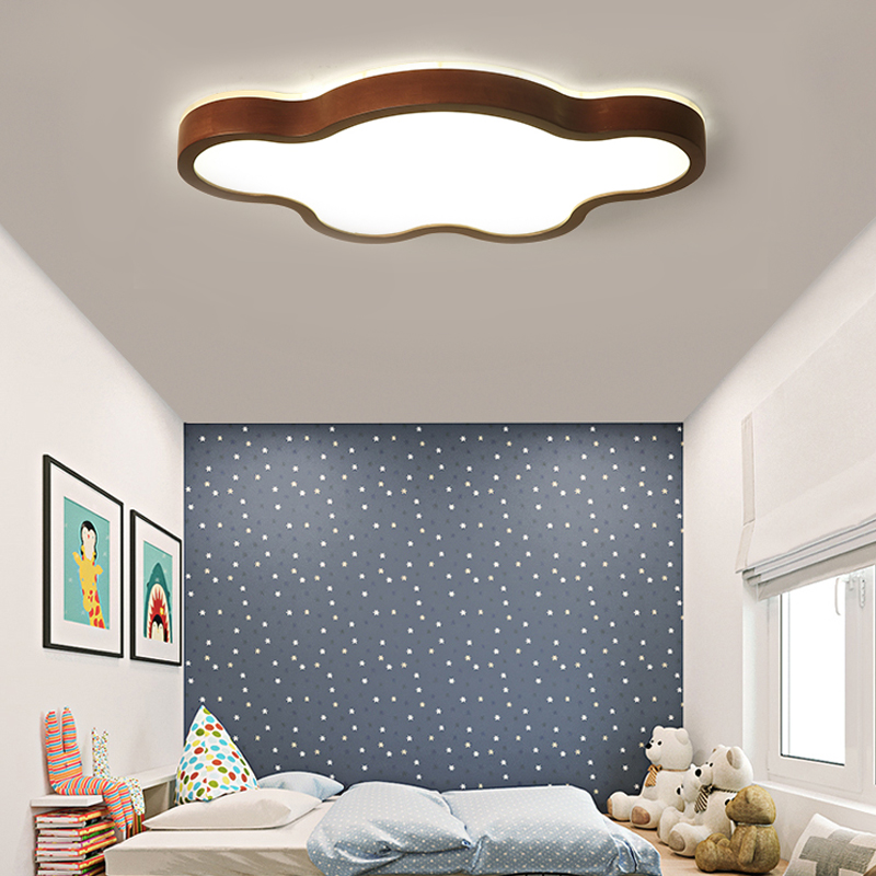 Nordic Solid Wood Star Cloud Ceiling Light for Childrens Room - Walnut Color Minimalist Chinese Style Kids' Room Decor