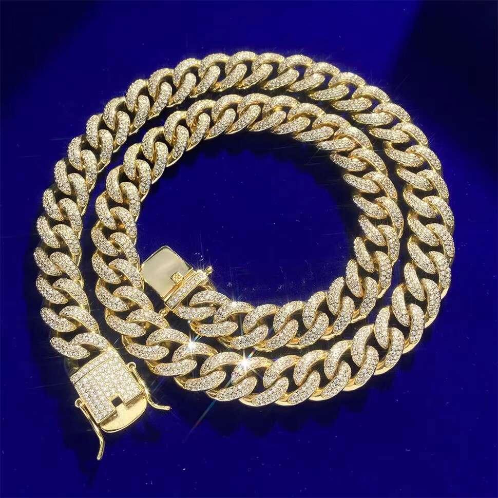 High Quality VVS Moissanite 5A Zircon 925 Silver Fashion Hiphop Jewelry Iced Out Gold Plated Cuban Link Chain for Men