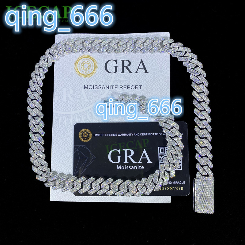2025Icecap VVS Moissanite Diamond Cuban Chain 925 Sterling Silver White Gold Plated Hip Hop Necklace 12mm Cuban Link Chain for Men