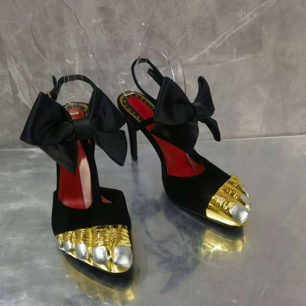 Sheepskin Version ~ French Style Small Gold Toe Genuine Leather Stiletto Heels Women New One-Strap High Heel Sandals Women's Slippers